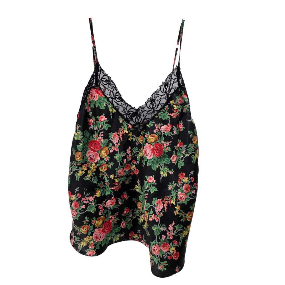 VTG VICTORIA SECRET SMALL GOLD LABEL Y2K FLORAL SATIN LACE SPAGHETTI STRAP CAMI